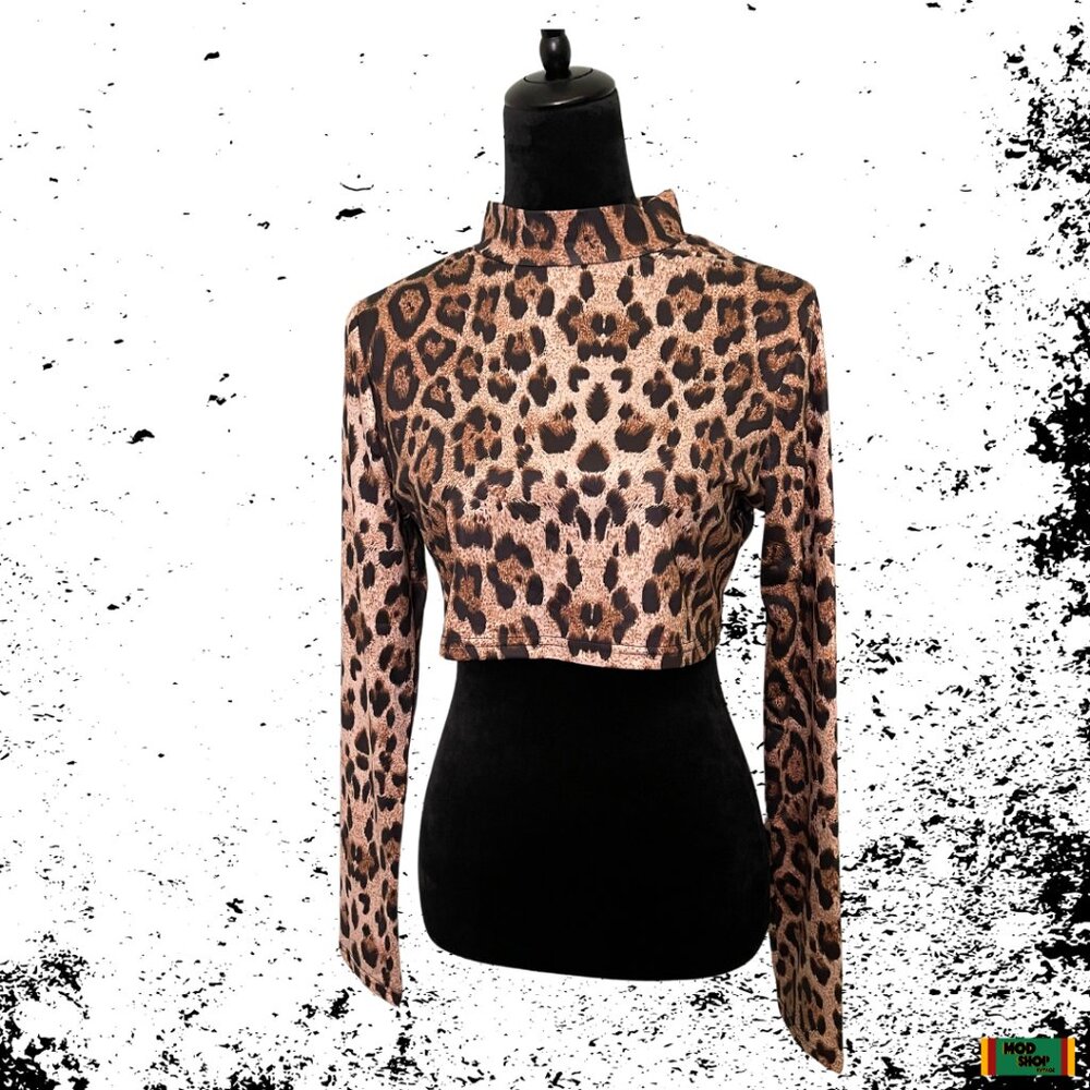 NEW Long Sleeve Leopard Mock Neck Crop Top